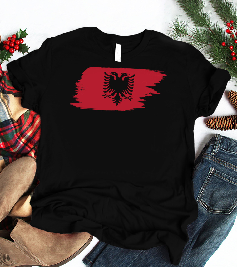 Albania Flag Red Brushstroke Double-Headed Eagle T-Shirt