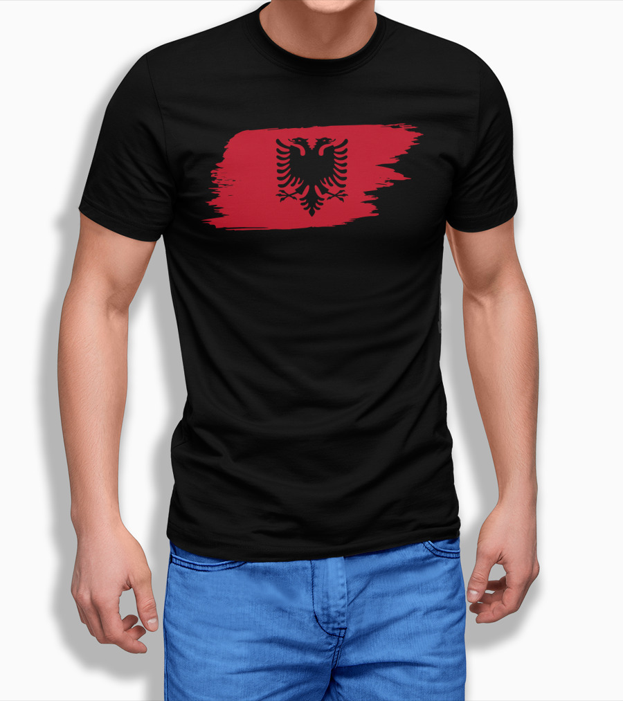 Albania Flag Red Brushstroke Double-Headed Eagle T-Shirt