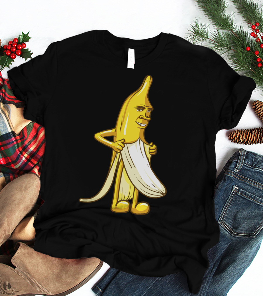 Banana Striptease Cartoon Censored Naked Peeling Comedy T-Shirt