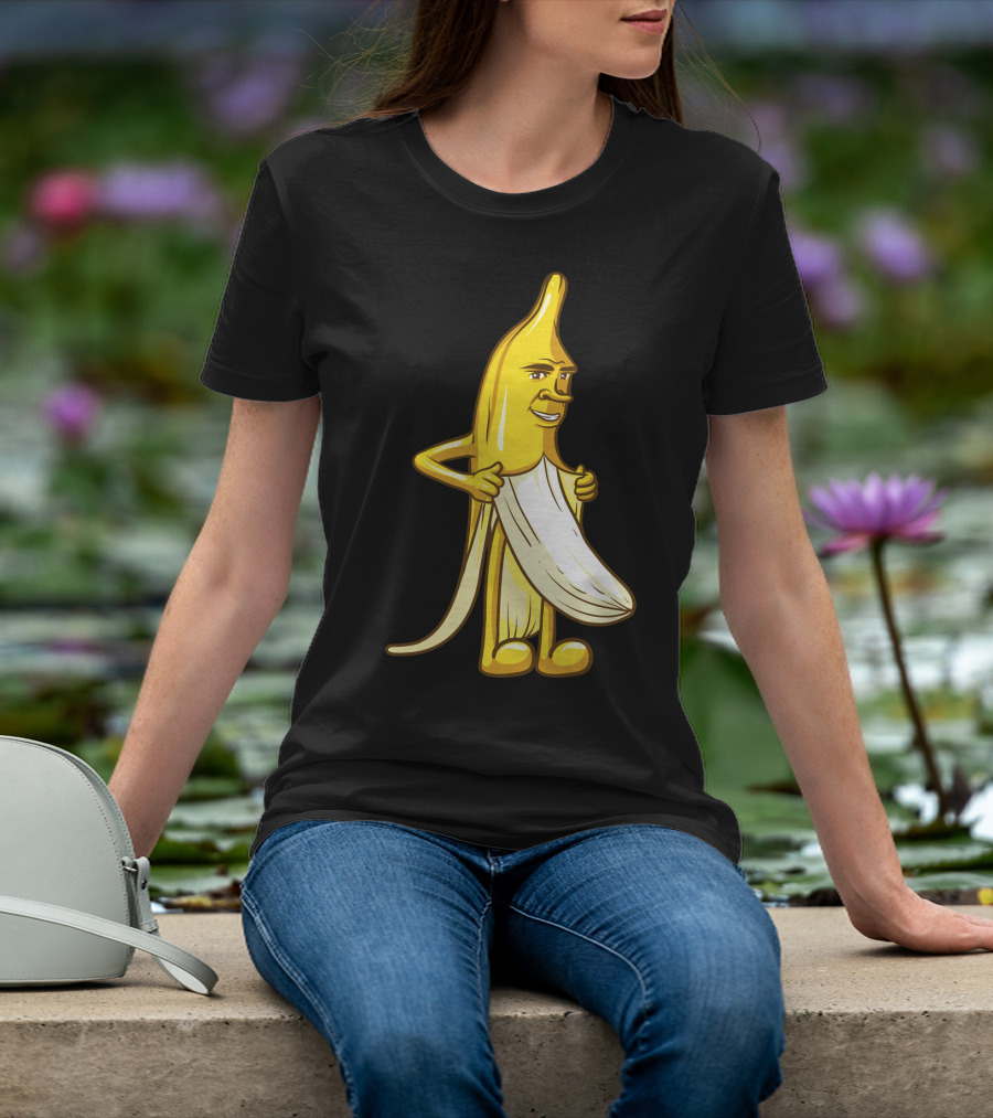 Banana Striptease Cartoon Censored Naked Peeling Comedy T-Shirt