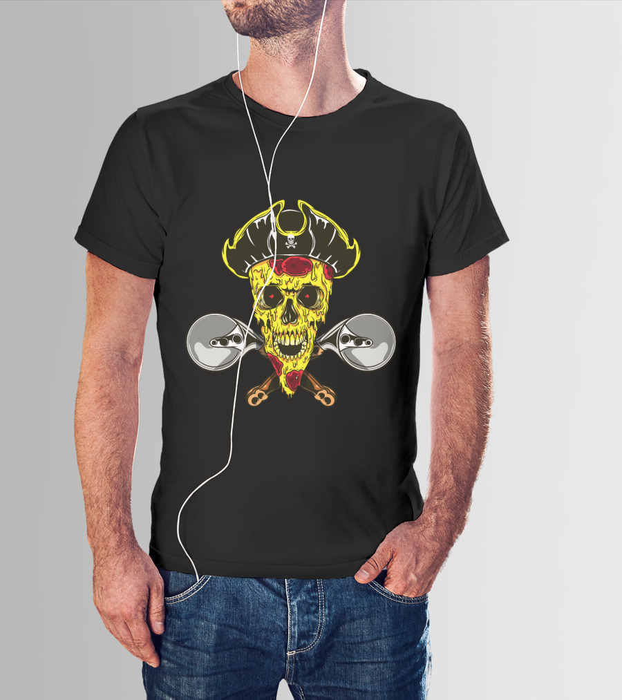 Pirate Skull Pizza With Crossed Wheel Cutters T-Shirt