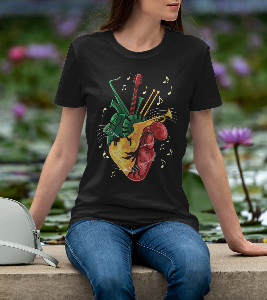Reggae Lover Jamaican Heart Music Rastafari Instrument Fusion T-Shirt