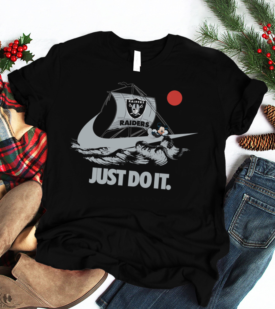 Just Do It Raiders Ship With Cartoon Mouse And Red Sun T-Shirt