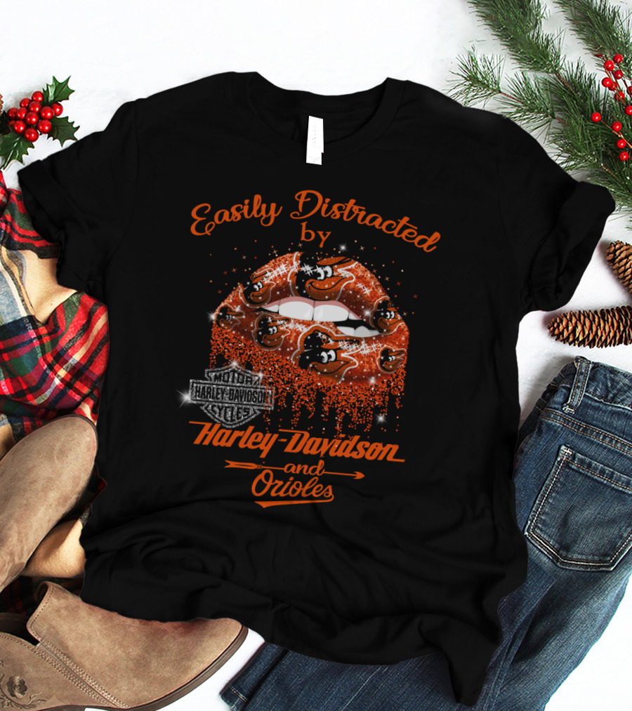 Easily Distracted By Harley Davidson And Orioles T-Shirt