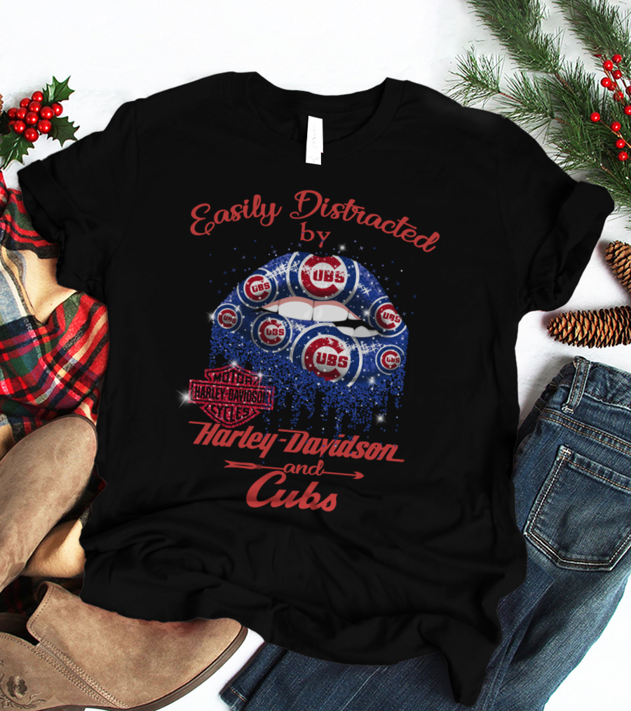 Easily Distracted By Harley Davidson And Cubs T-Shirt