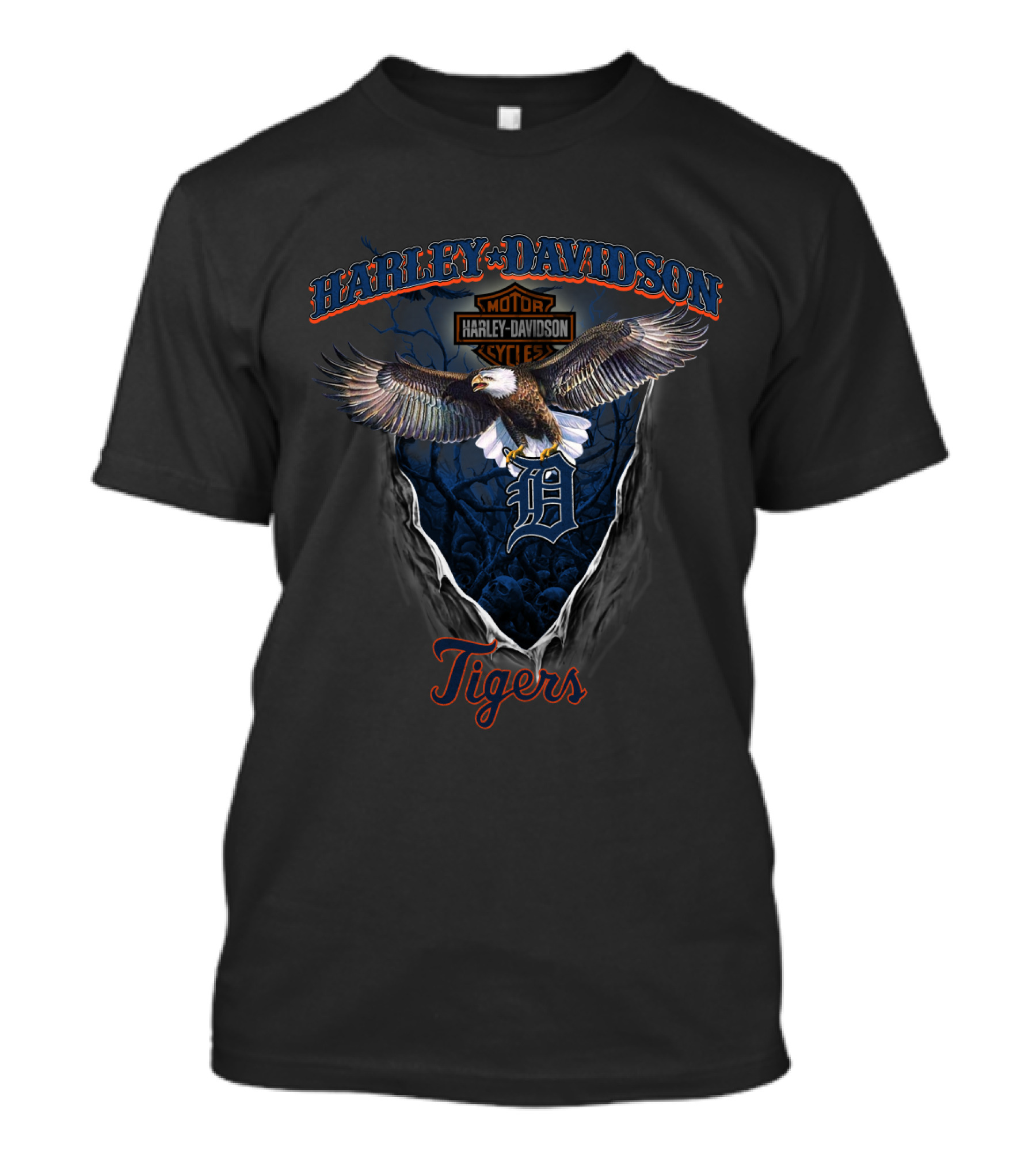 Harley Davidson Motor Cycles Detroit Tigers Eagle T-Shirt