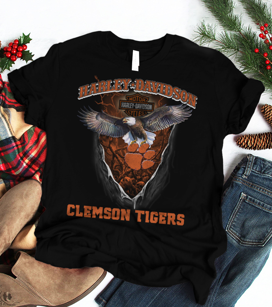 Harley Davidson Clemson Tigers Motorcycles Eagle Paw T-Shirt