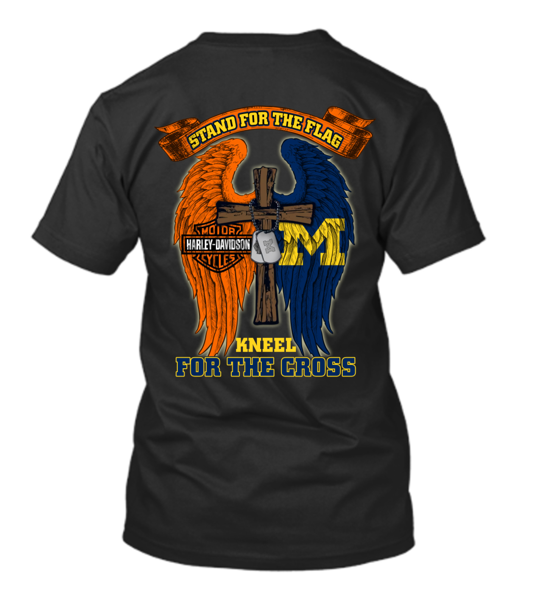 Stand For The Flag Kneel For The Cross Harley Davidson Michigan Wolverines T-Shirt