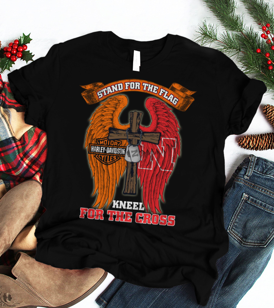 Stand For The Flag Kneel For The Cross Harley Davidson Nebraska Cornhuskers T-Shirt