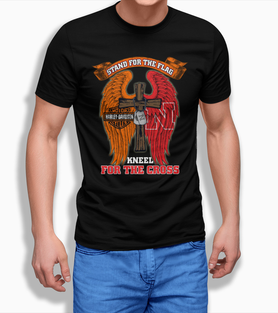 Stand For The Flag Kneel For The Cross Harley Davidson Nebraska Cornhuskers T-Shirt