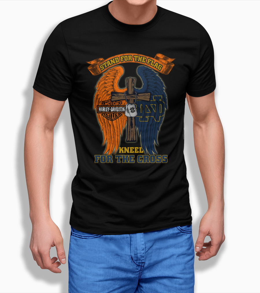 Stand For The Flag Harley Davidson Notre Dame Kneel For The Cross T-Shirt