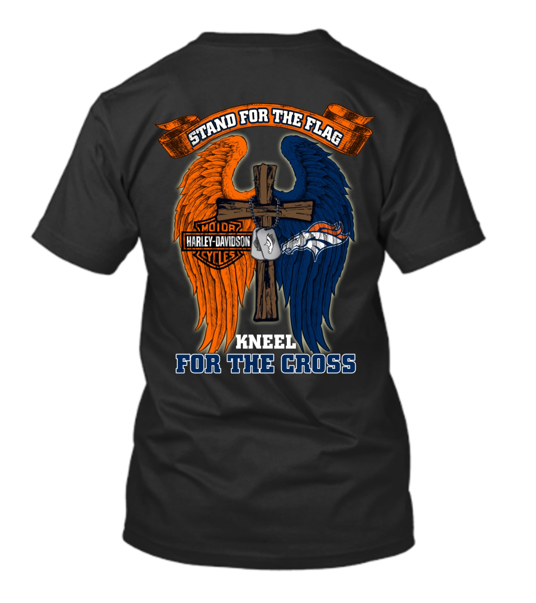 Stand For The Flag Kneel For The Cross Harley Davidson Denver Broncos T-Shirt