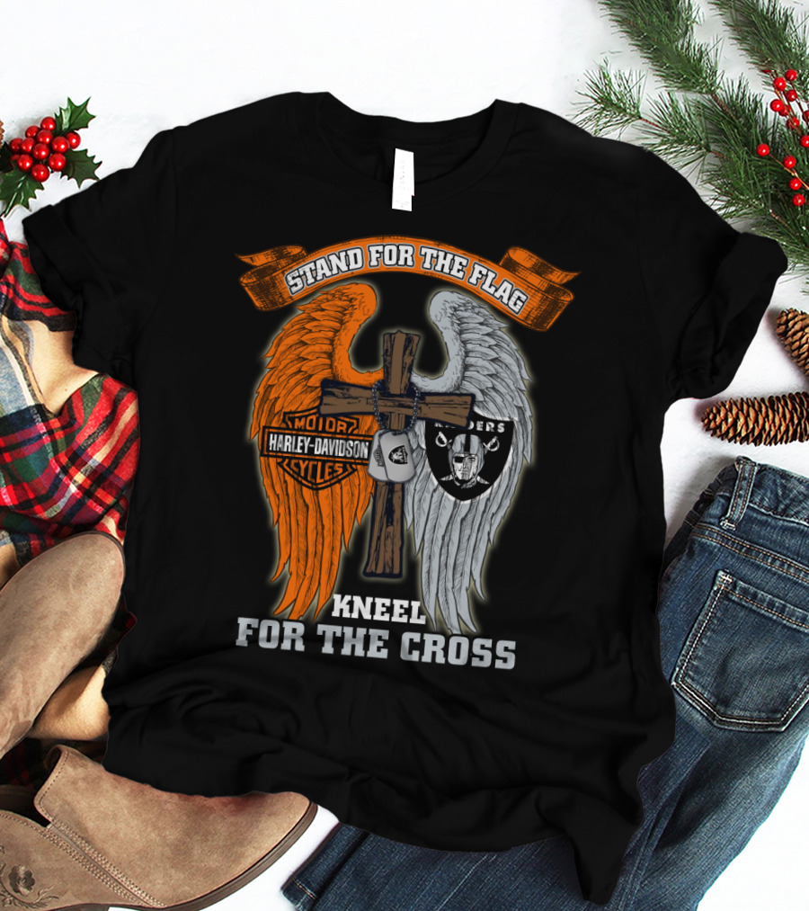 Stand For The Flag Harley Davidson Kneel For The Cross Raiders T-Shirt