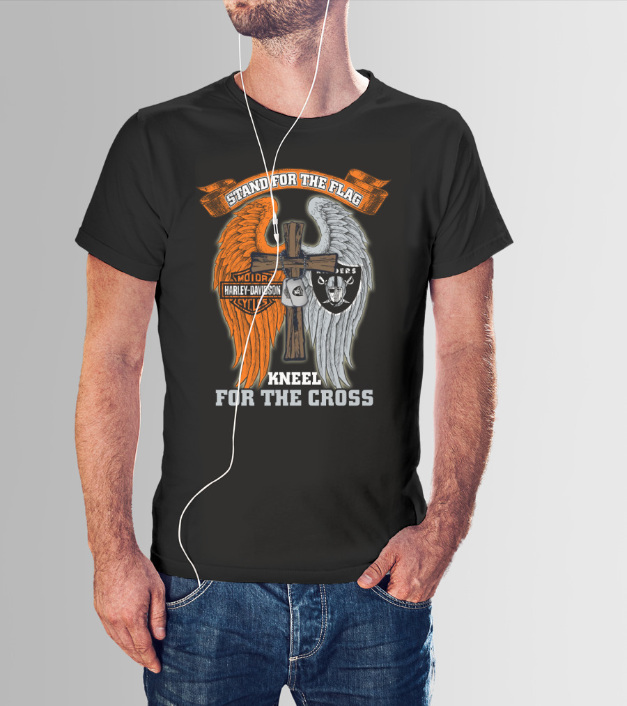 Stand For The Flag Harley Davidson Kneel For The Cross Raiders T-Shirt