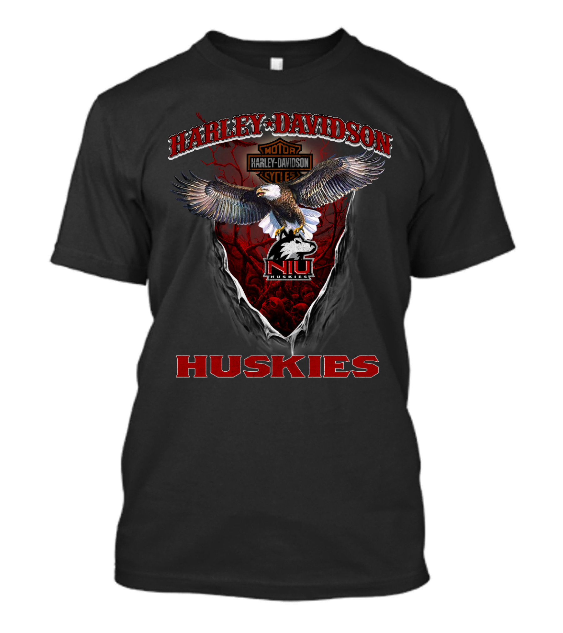 Harley Davidson Motor Northern Illinois Niu Huskies Eagle Badge T-Shirt