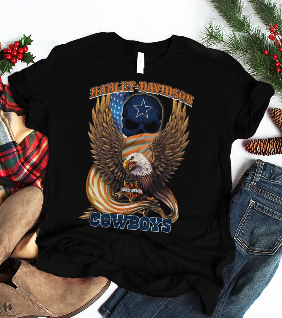 Harley Davidson Cycles Eagle Dallas Cowboys Star Skull T-Shirt