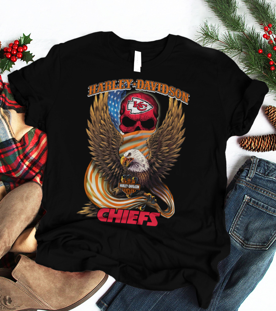 Harley Davidson Kansas City Chiefs Eagle And Skull T-Shirt