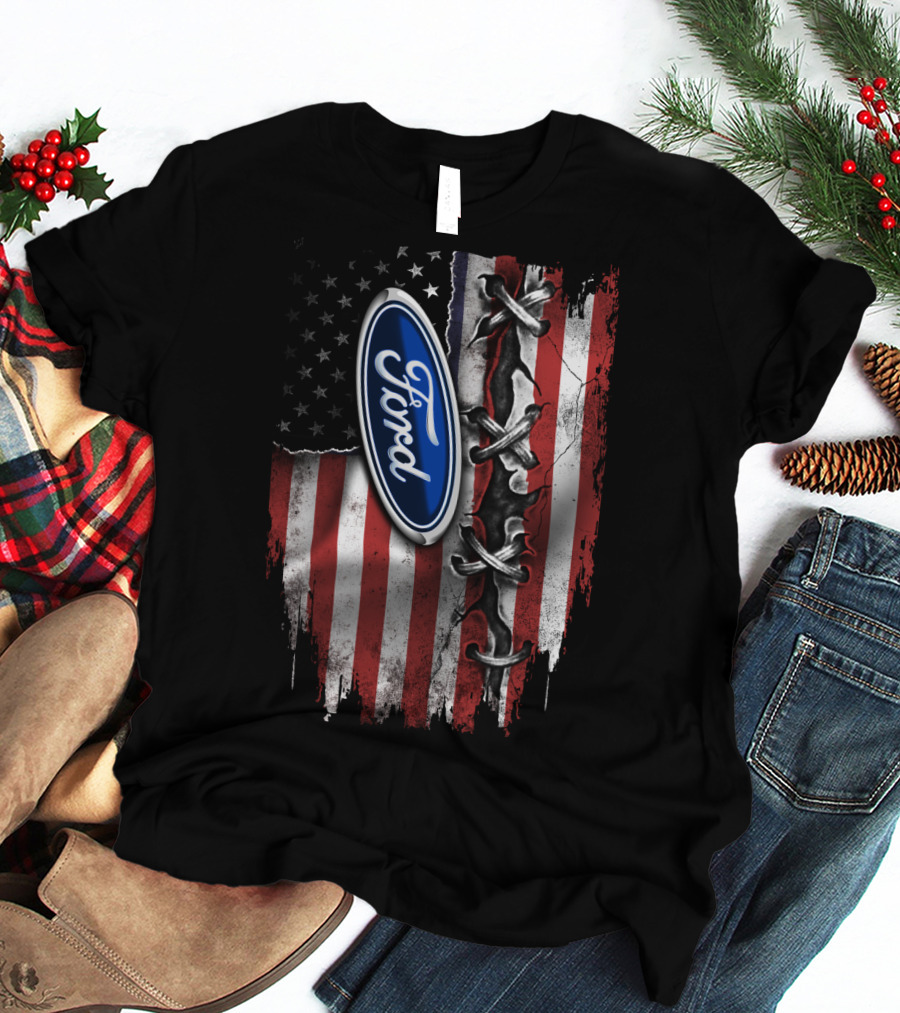 Ford American Flag Distressed Laced T-Shirt