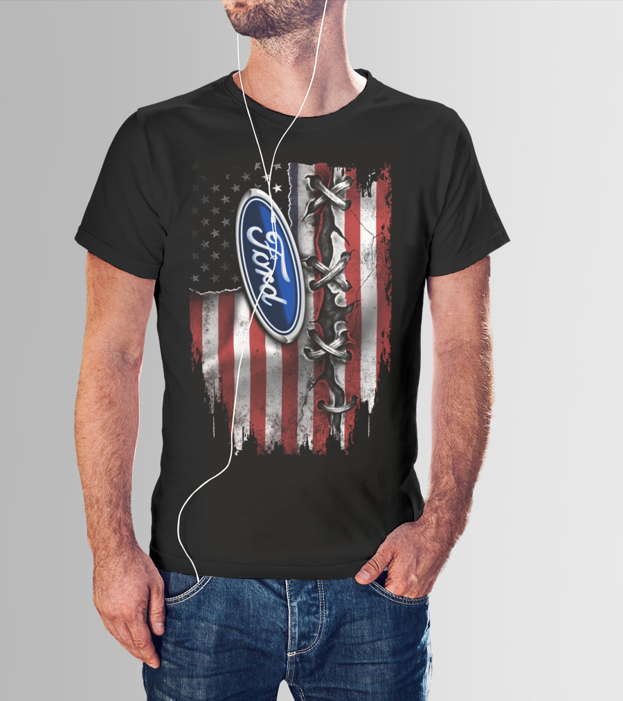 Ford American Flag Distressed Laced T-Shirt