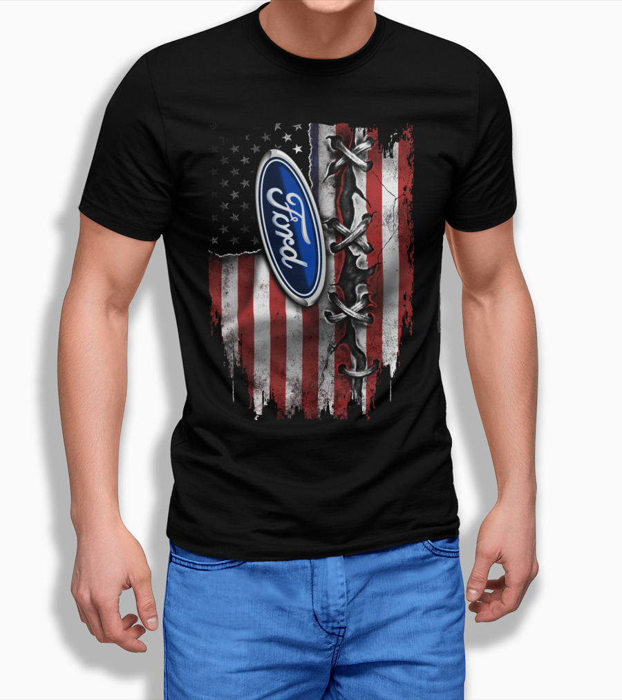 Ford American Flag Distressed Laced T-Shirt