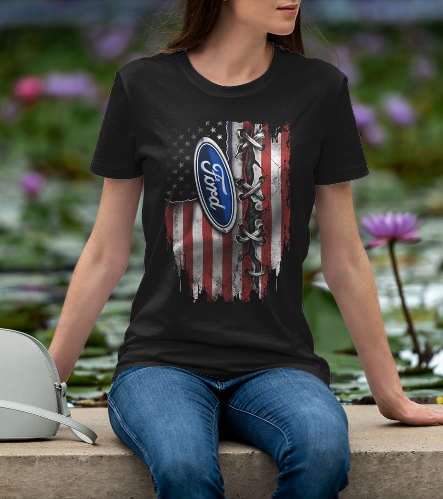 Ford American Flag Distressed Laced T-Shirt