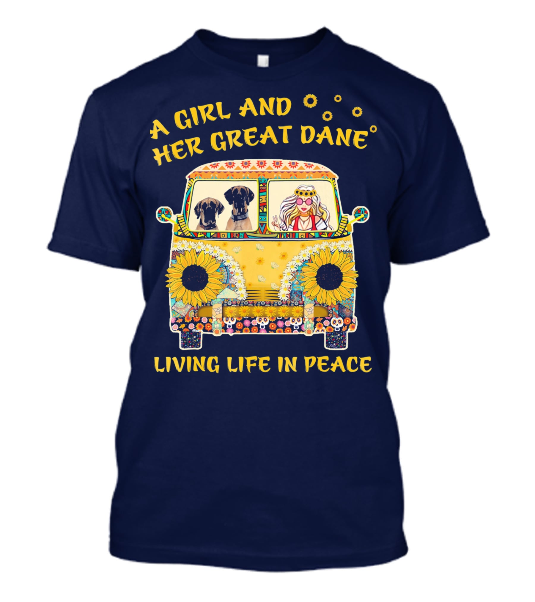 A Girl And Her Great Dane Living Life In Peace Sunflower Van T-Shirt
