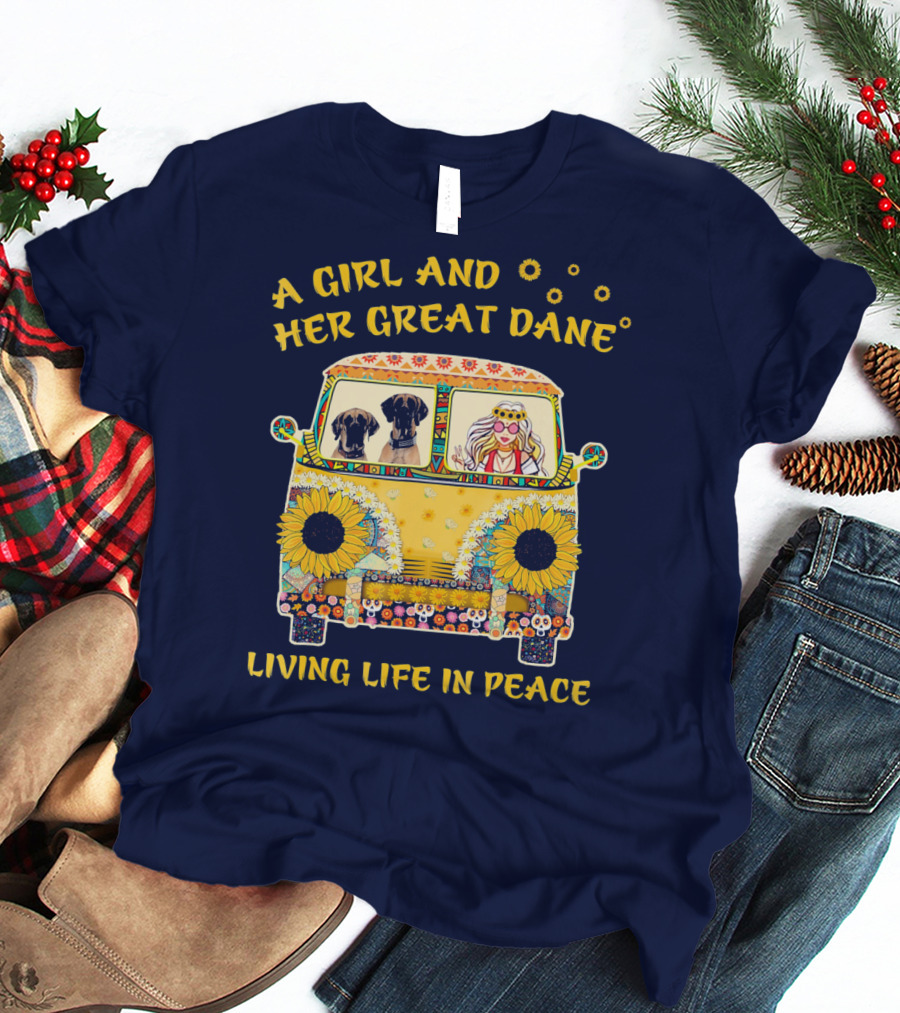 A Girl And Her Great Dane Living Life In Peace Sunflower Van T-Shirt