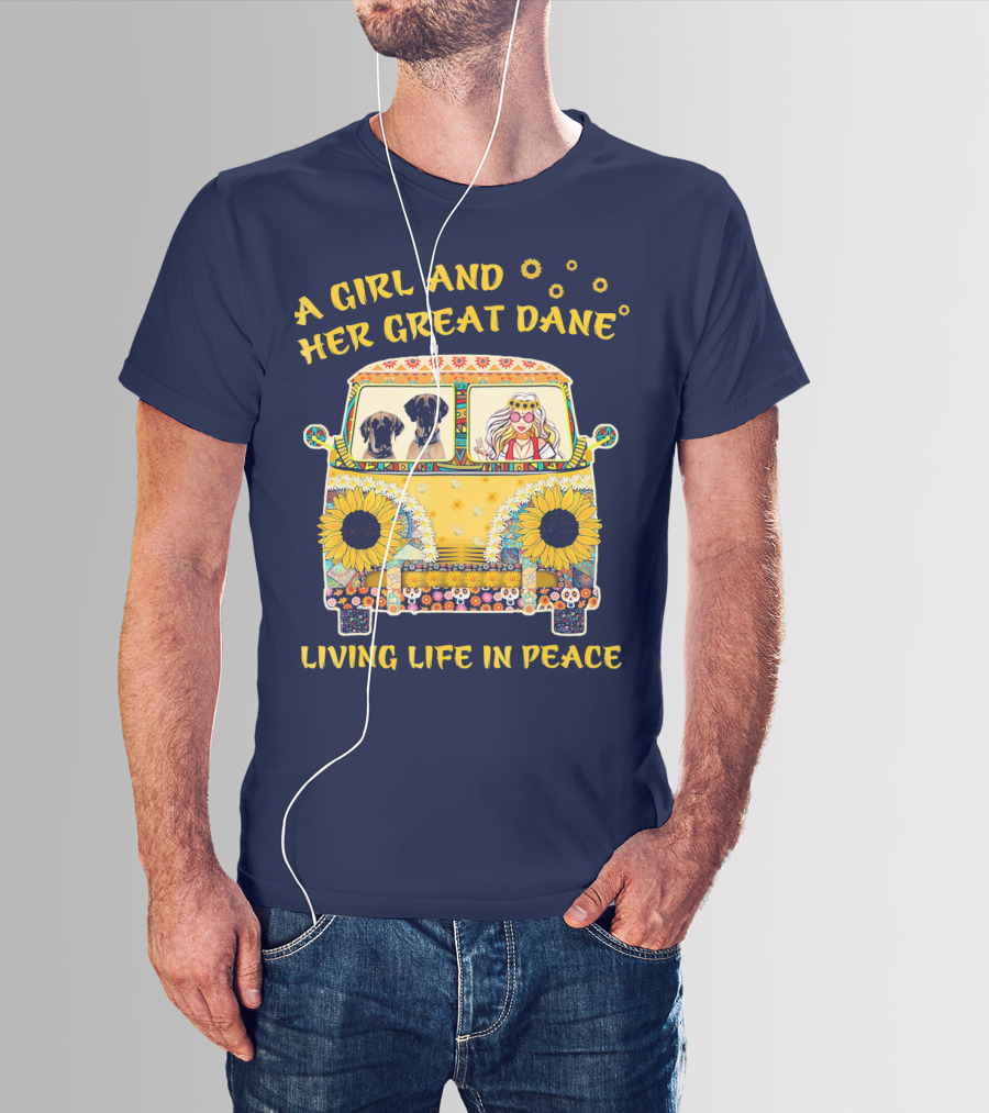 A Girl And Her Great Dane Living Life In Peace Sunflower Van T-Shirt