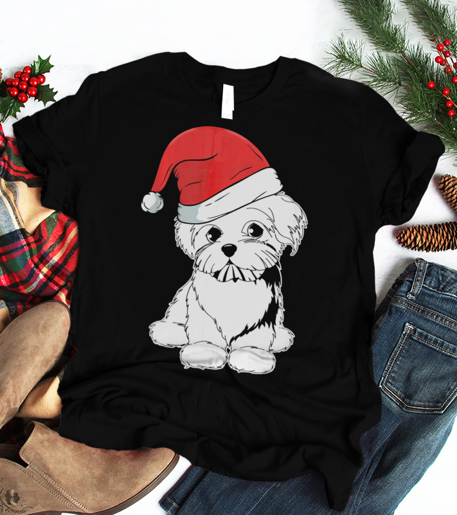 Best Christmas Maltese Santa Hat T-Shirt