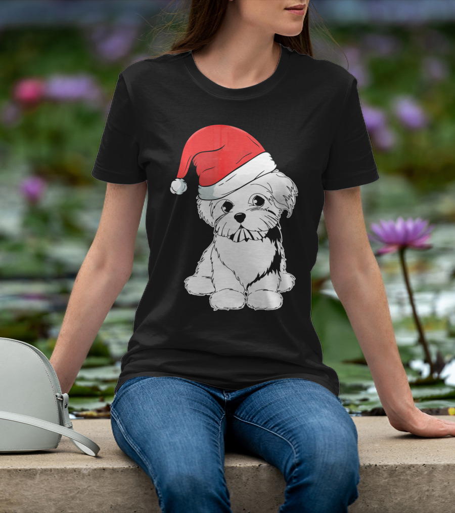 Best Christmas Maltese Santa Hat T-Shirt
