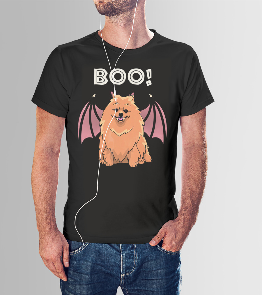 BOO Pomeranian With Bat Wings Halloween T-Shirt