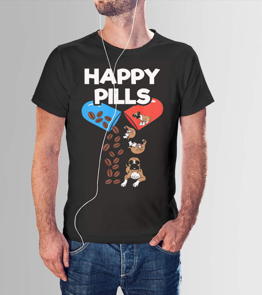 Happy Pills Boxer Dog Coffee Love T-Shirt