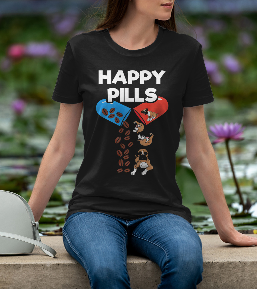 Happy Pills Boxer Dog Coffee Love T-Shirt