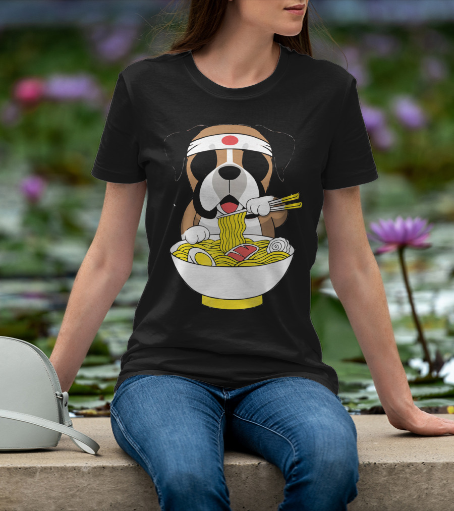 Boxer Dog Eating Japanese Ramen With Chopsticks In Funny T-Shirt