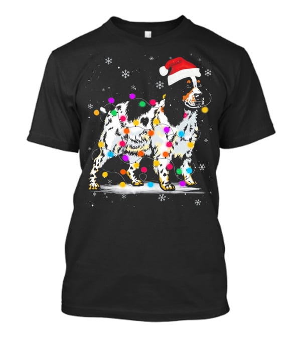 Cocker Spaniel Dog With Christmas Lights Santa Hat Snowflakes T-Shirt