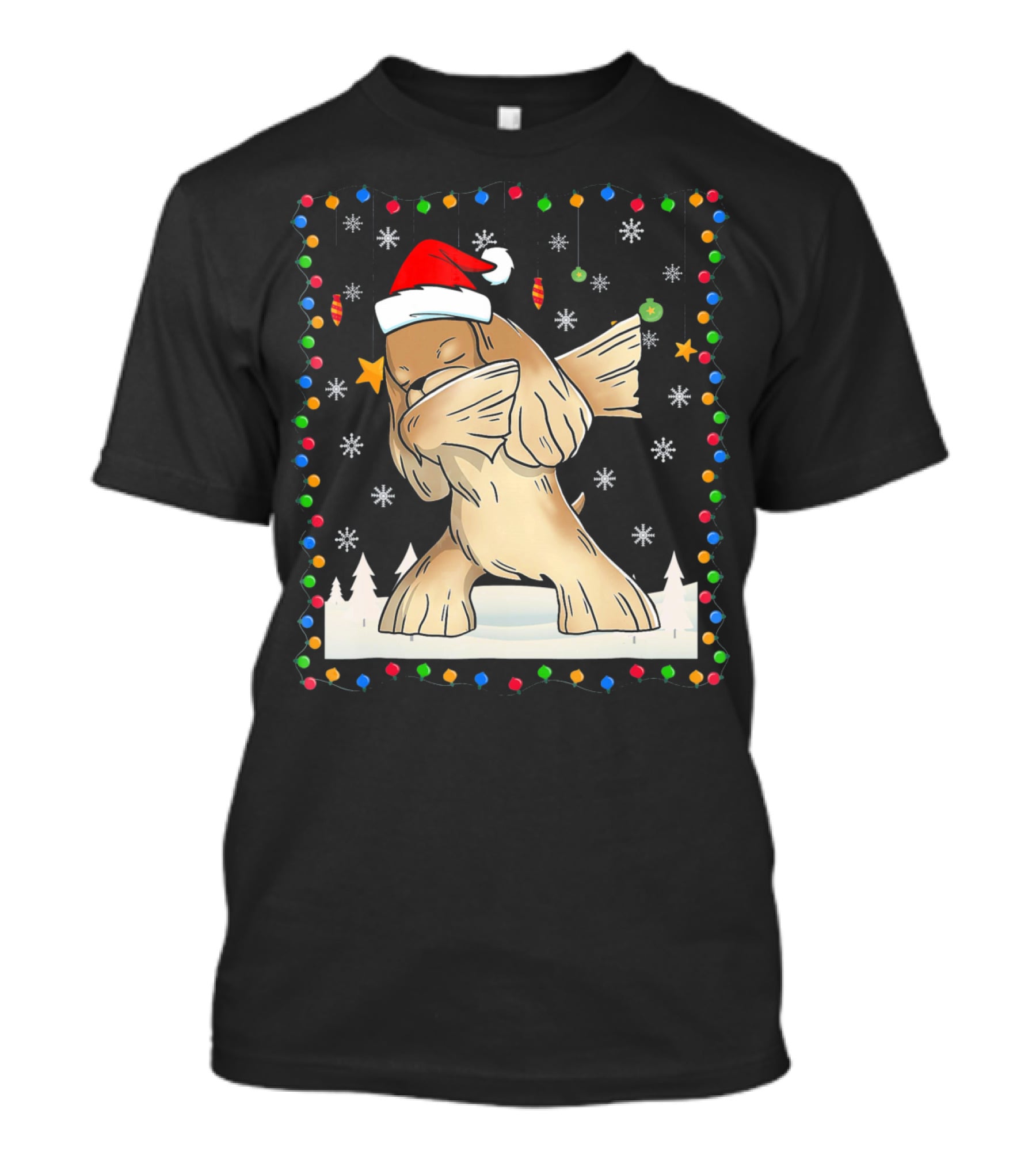 Dabbing Cocker Spaniel Santa Christmas Light T-Shirt
