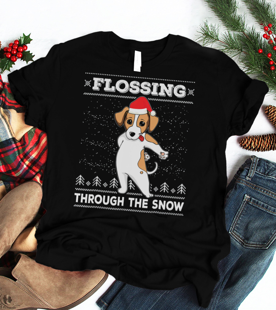 Flossing Through The Snow Jack Russell Terrier Santa Hat T-Shirt