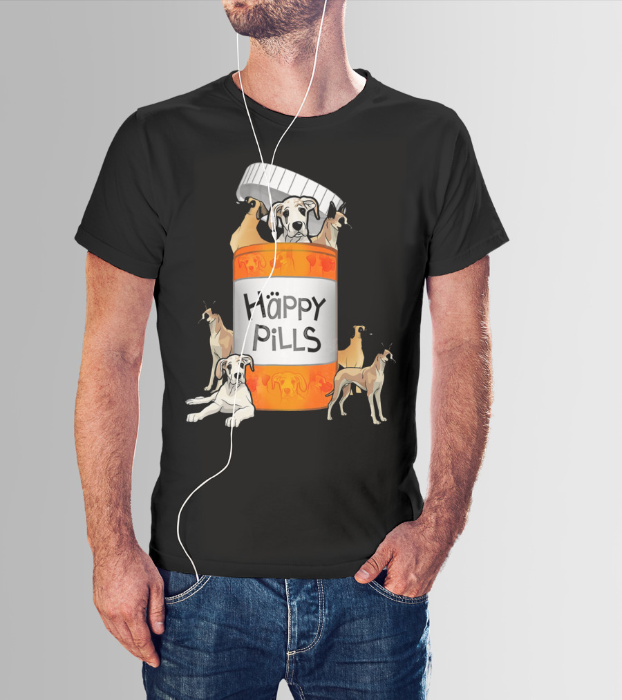 Great Dane Dog Happy Pills Prescription Bottle T-Shirt