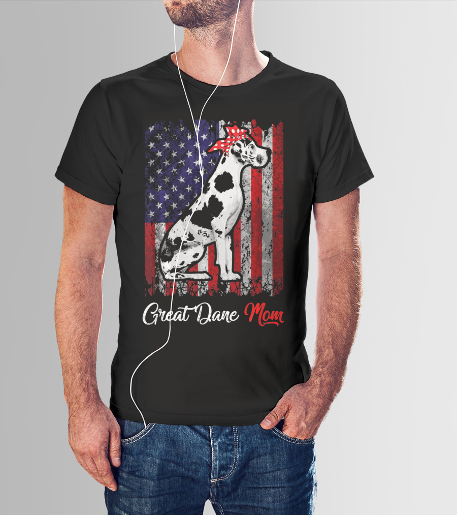 Great Dane Mom Patriotic USA Flag T-Shirt