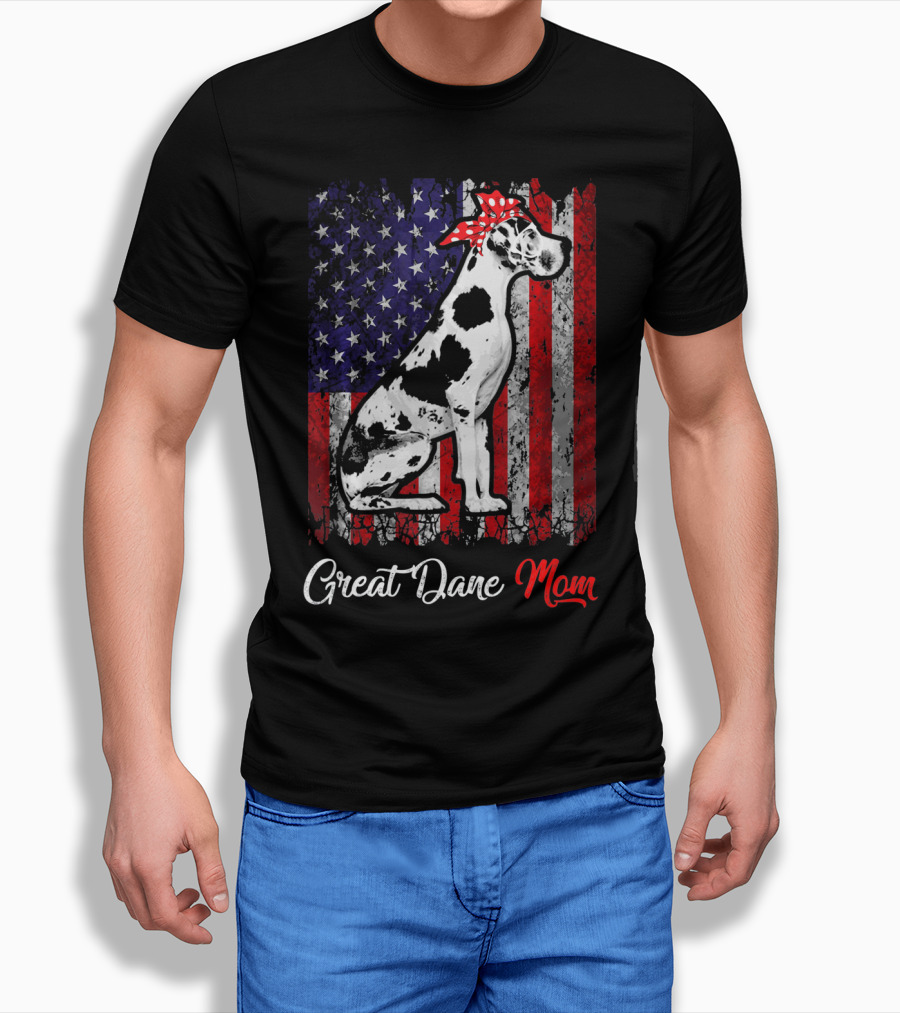 Great Dane Mom Patriotic USA Flag T-Shirt