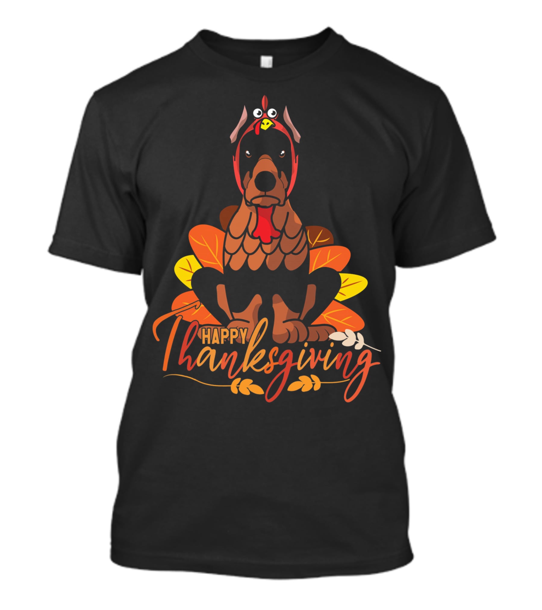 Happy Thanksgiving Doberman Pinscher Turkey Autumn Leaves T-Shirt