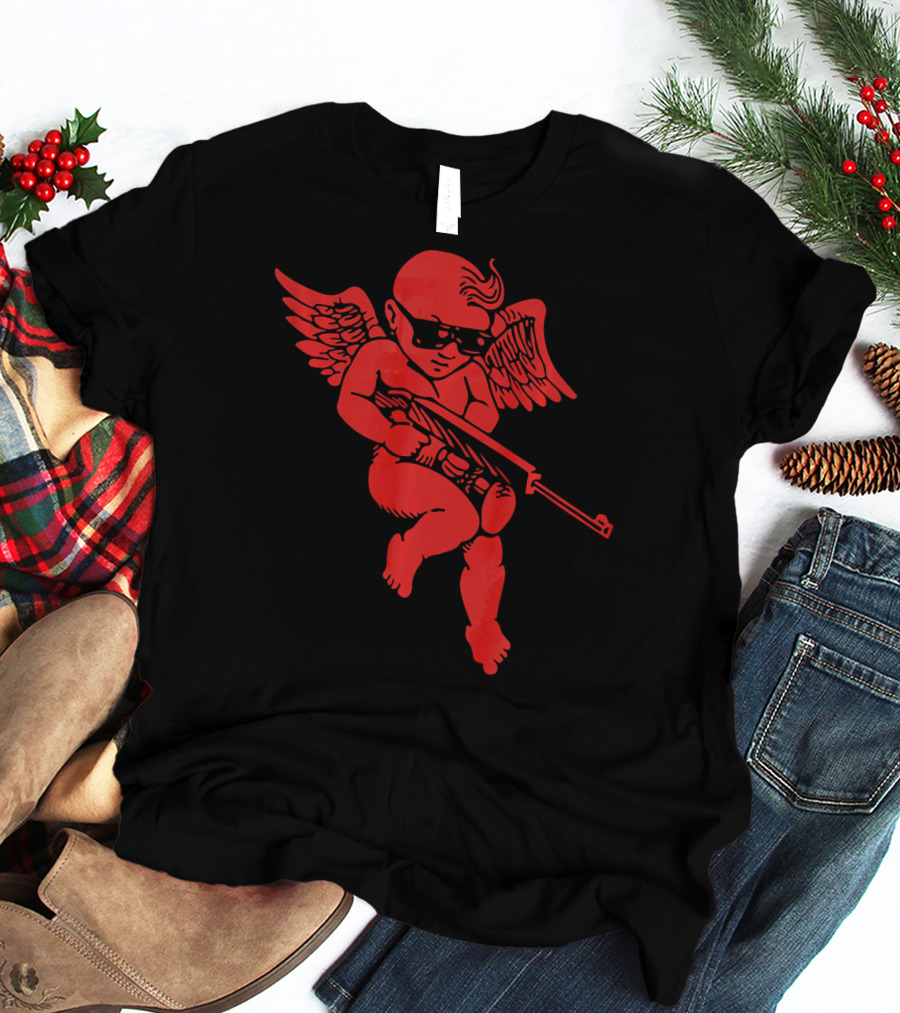 Bad Cupid With Gun And Sunglasses For A Funny Valentine T-Shirt