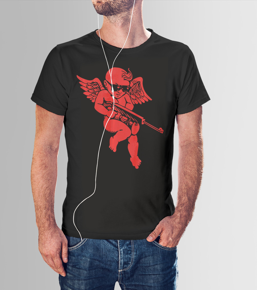 Bad Cupid With Gun And Sunglasses For A Funny Valentine T-Shirt
