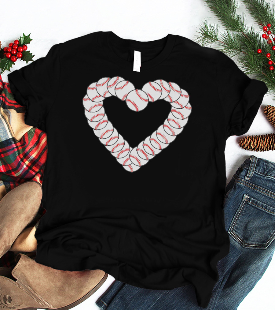 Baseball Heartbeat Valentine Heart With Baseballs T-Shirt