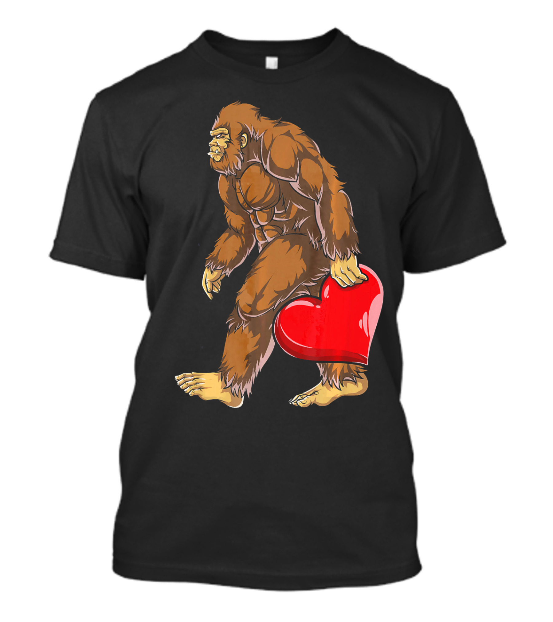 Bigfoot Carrying Heart Funny Valentine's Day T-Shirt