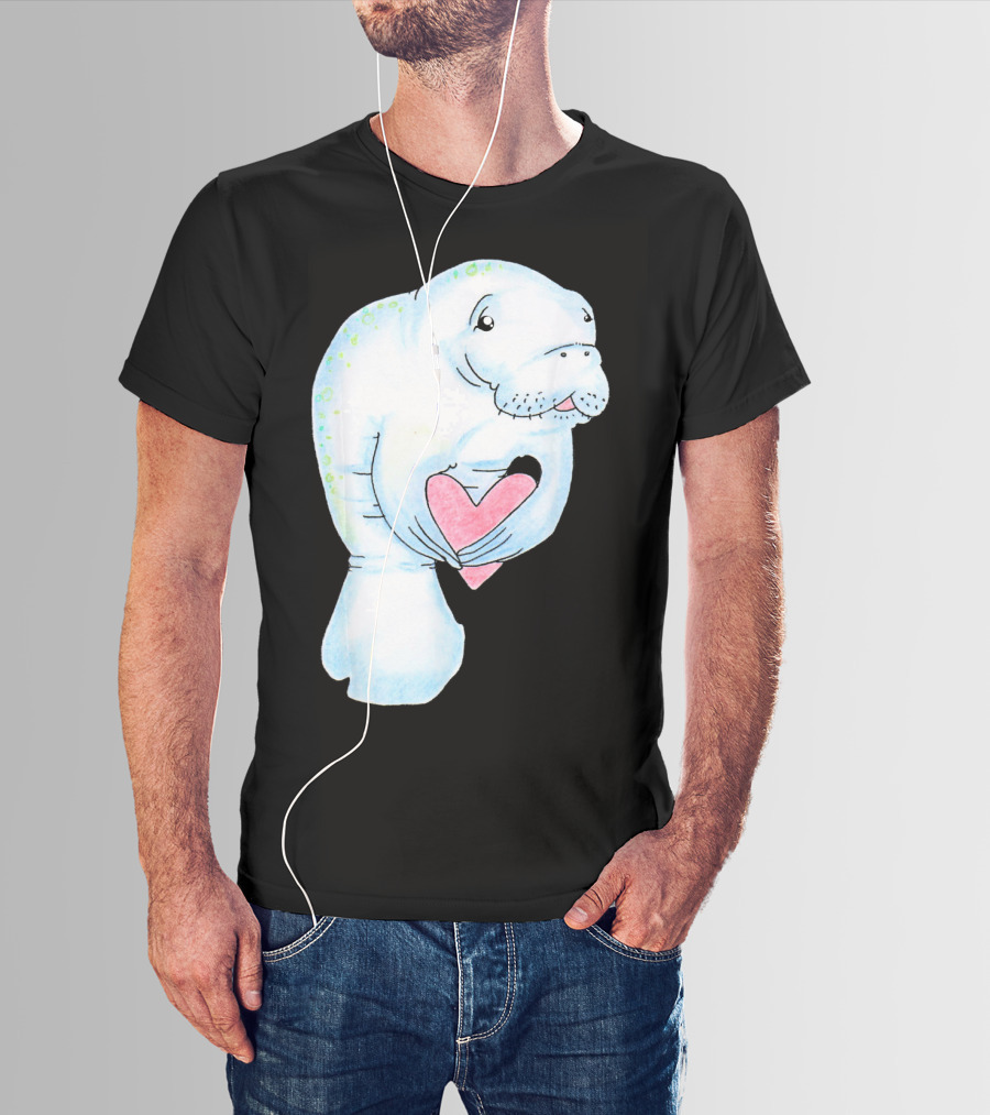 Manatee Holding Heart Valentines Day T-Shirt