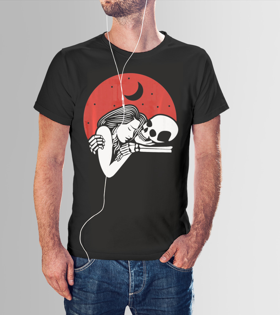 Cute Skeleton Romantic Valentines Moon Embrace T-Shirt