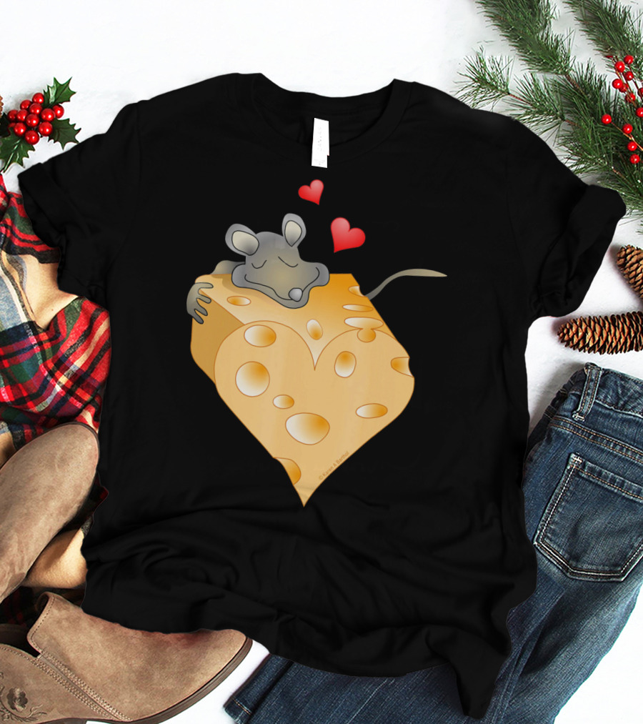 Cheesy Valentine Funny Dairy Heart Mouse Hugging Cheese T-Shirt