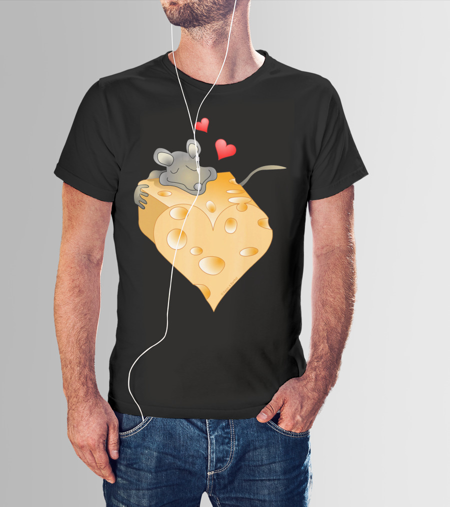 Cheesy Valentine Funny Dairy Heart Mouse Hugging Cheese T-Shirt