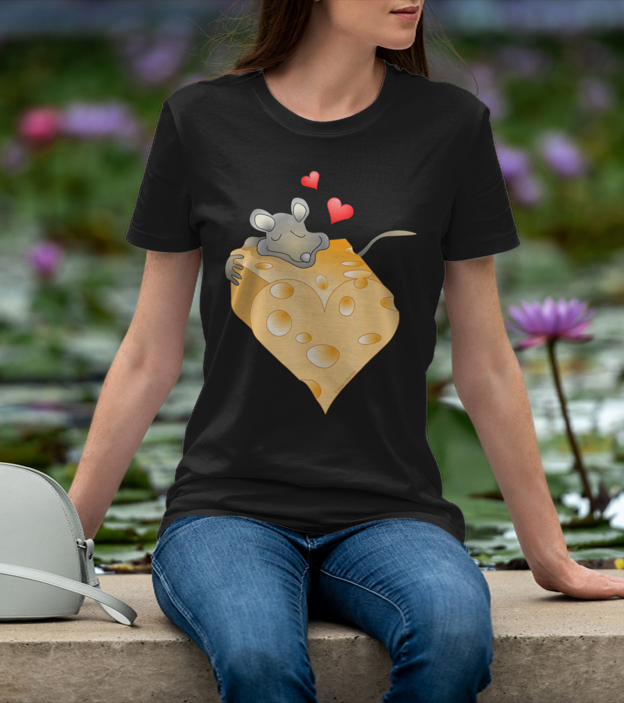 Cheesy Valentine Funny Dairy Heart Mouse Hugging Cheese T-Shirt